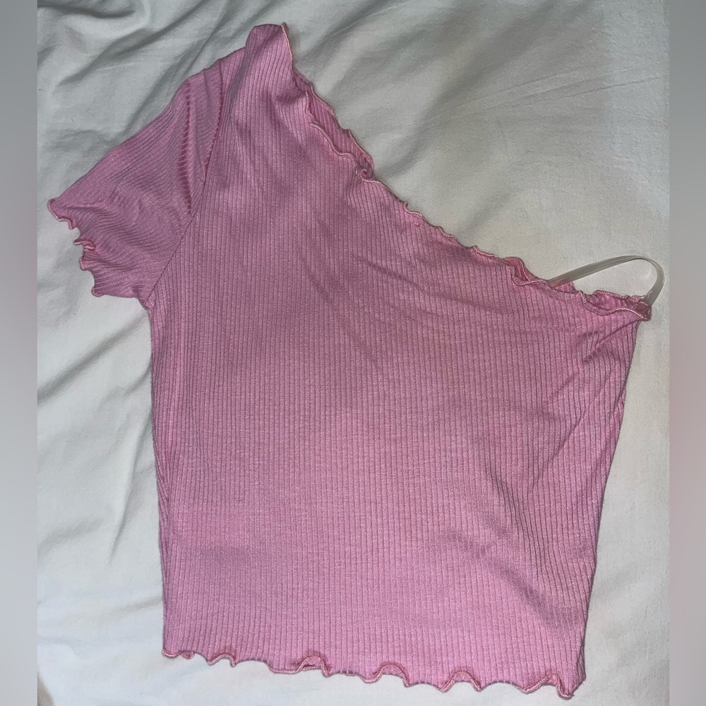 Blue Blush Ribbed Pink Ruffle Top - Picture 3 of 3